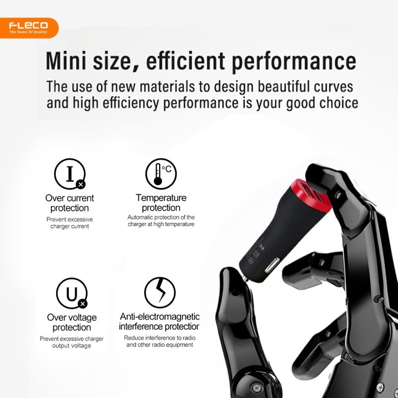 FLECO CAR CHARGER DUAL USB PORT 3.1A ORIGINAL SAVER MOBIL POWER ADAPTER SMART ID