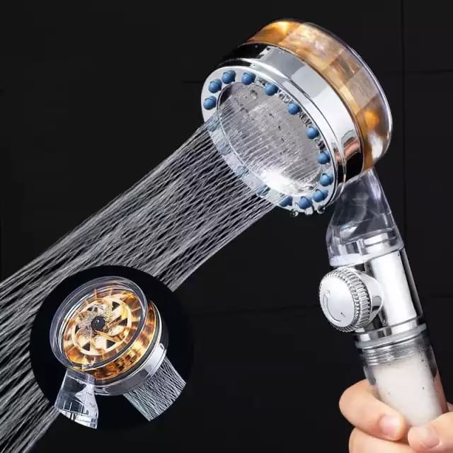 Terbaru Turbo Fan Shower Head Water Saving High-Pressure Rainfall Propeller ABS Jet Shower