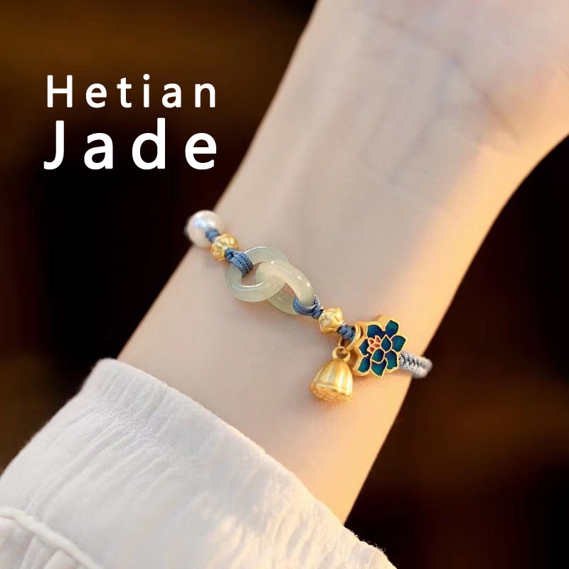 Gelang Giok Hetian Natural Model Kepang Tangan Untuk Wanita