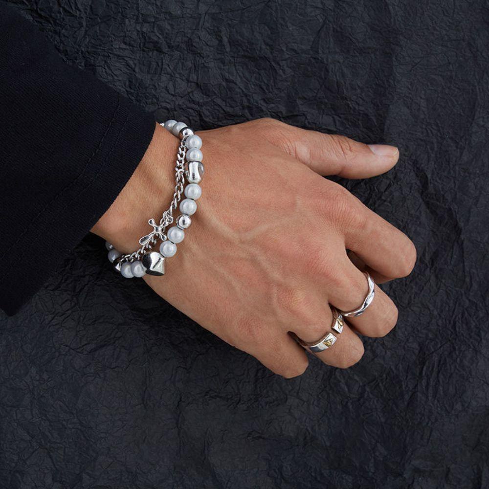 MXBEAUTY Pria Wanita Gelang Baja Titanium Vintage Desain Rasa Liontin Salib Double Layer Perhiasan Pesta