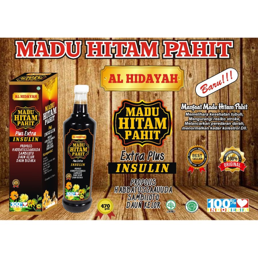 

Madu Hitam Pahit Plus Mahoni/Sambiloto/Insulin 470g Hidayah