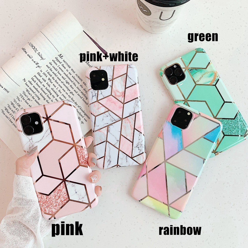 Geometric Marble Texture iPhone 11 X XR XS Max 11 Pro Max Soft IMD Cases Cover For iPhone 6+ 6S 7 8 Plus full cover