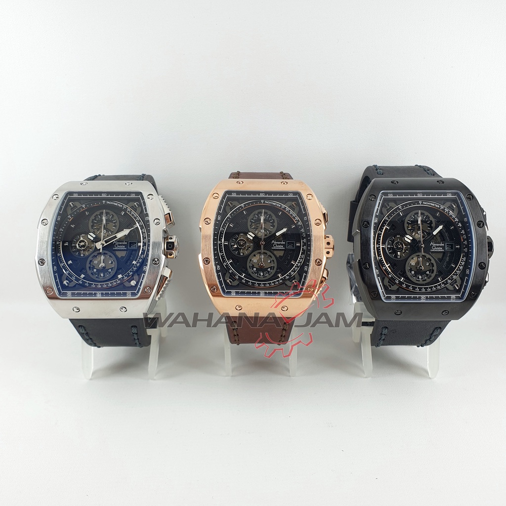 Alexandre Christie AC 6411 MC / Jam Tangan Pria AC6411 Alexander Cowok Chrono Kotak Hitam Rosegold