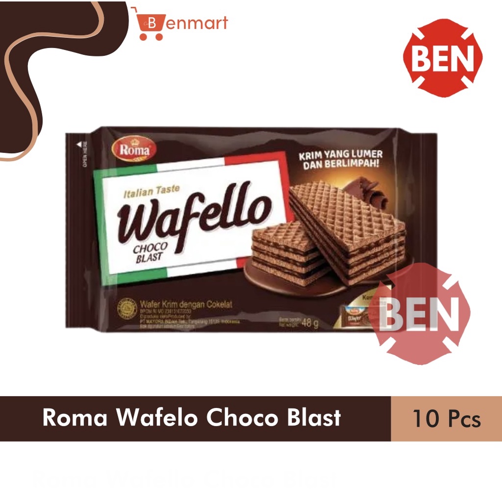 

Roma Wafello Choco Blast 1 Renceng 10 Pcs 37,5g 37,5gr 37,5 g gr - Wafer Coklat Chocolate Besar Pak