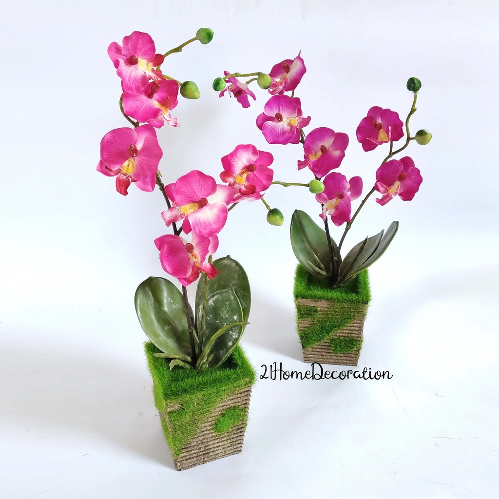 Vas Bunga Anggrek Artificial Pot Bunga Kayu Dekorasi Meja Vb34