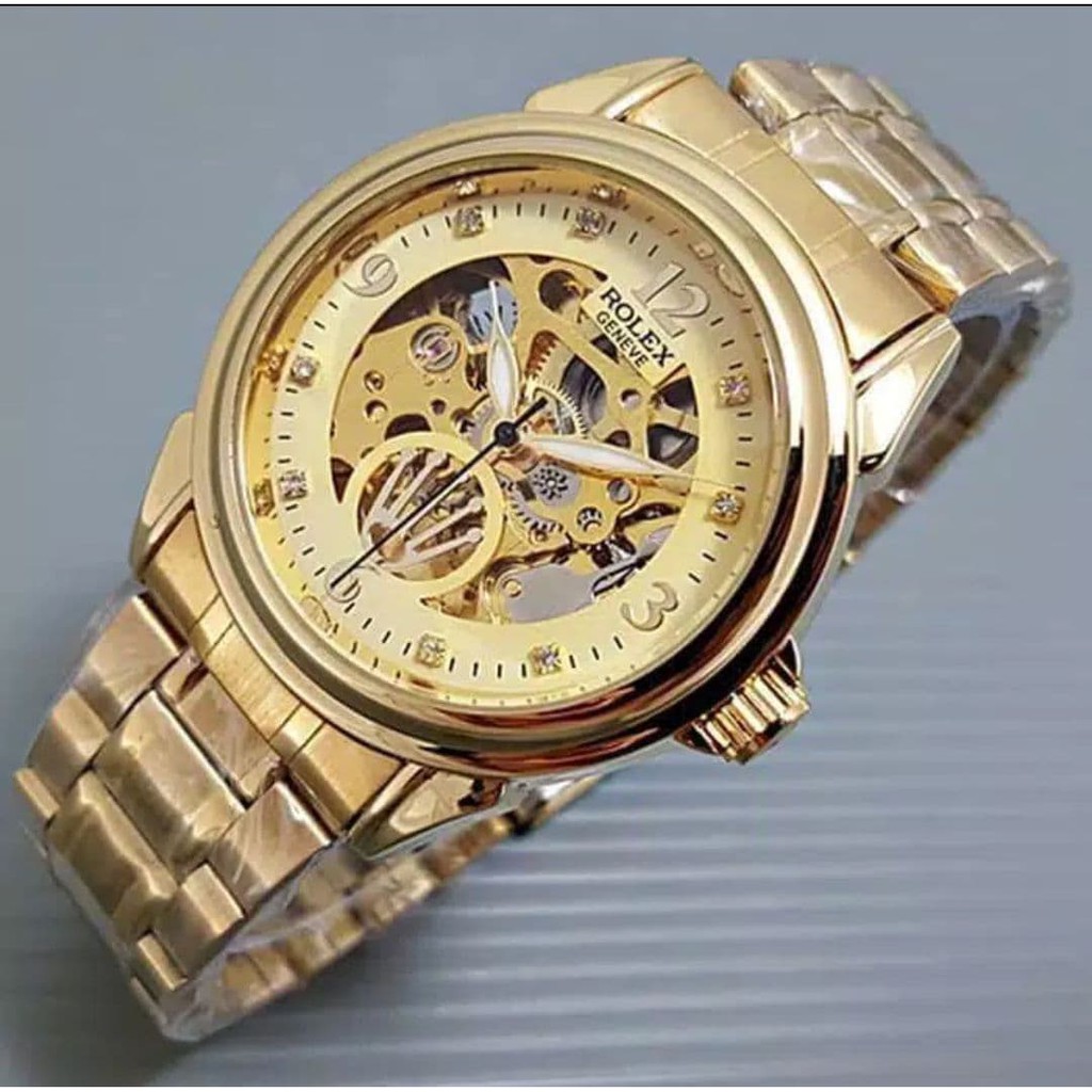 Jam Tangan Pria Rolex Automatic  Boysize  All Gold Transparan | Jam Tangan Murah