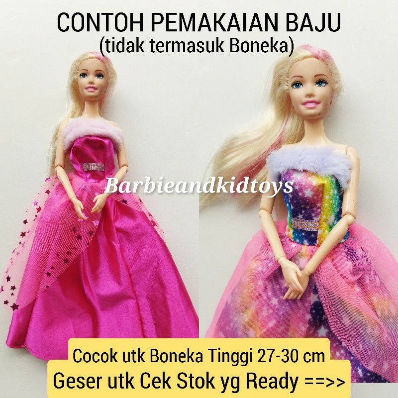 Baju Pesta Boneka Cewek List Bulu-Dress Party Baju Boneka Mainan