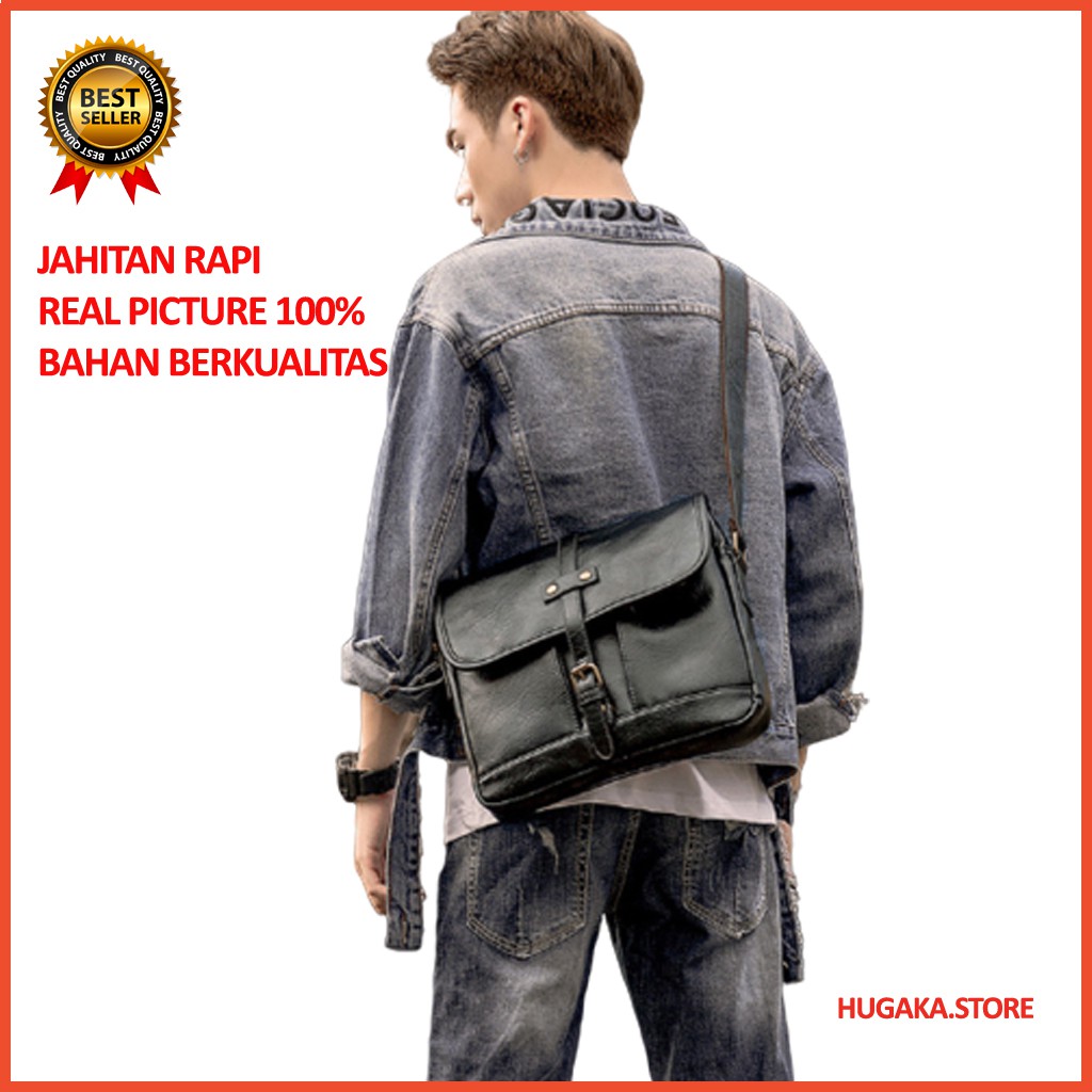 TAS SELEMPANG PRIA (BOMBER size L) SLING BAG KULIT IMPORT MURAH DISTRO SALE ORIGINAL SLEMPANG COWOK