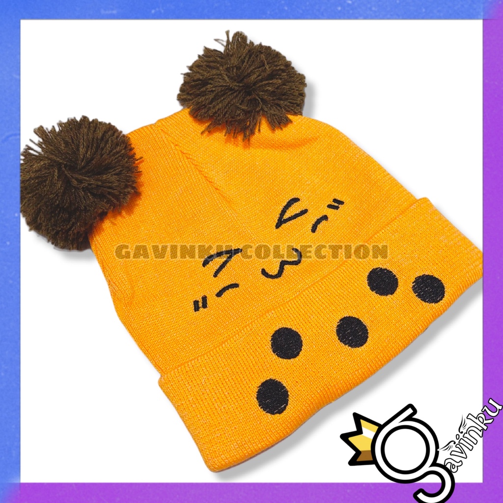 Topi Kupluk Anak Bayi Polos Model Pompom Bordir Smile lucu Laki Laki Perempuan Usia 0 1 2 3 4 5 6 7 8 9 10 11 12 bulan umur 1 2 3 Tahun thn-kuning
