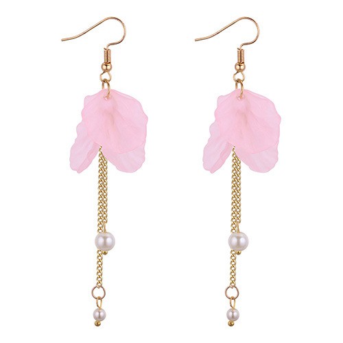 LRC Anting Gantung Elegant Purple Tassel Decorated Earrings