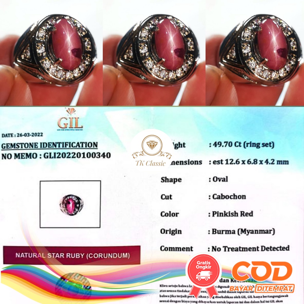 NATURAL BATU PERMATA RUBY BURMA STAR SUPER TAJAM BIG SIZE INCLUDE MEMO GIL GEMS LAB