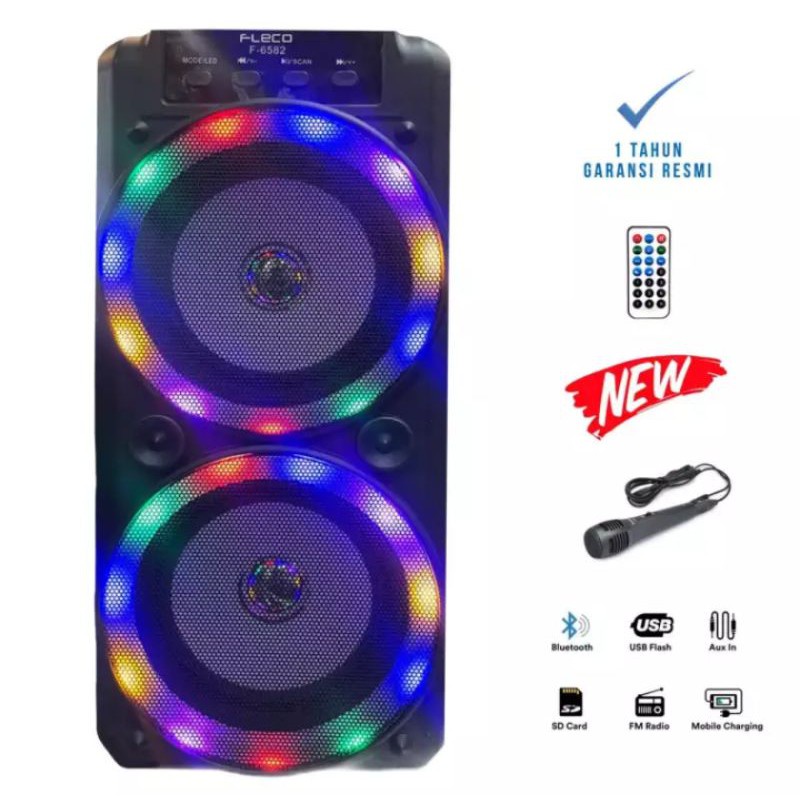 COD Speaker Bluetooth Fleco F 6582 LED Bonus Mic/Salon Fleco/Speaker Karaoke FLeco F-6582/Salon Bloetooth Karaoke