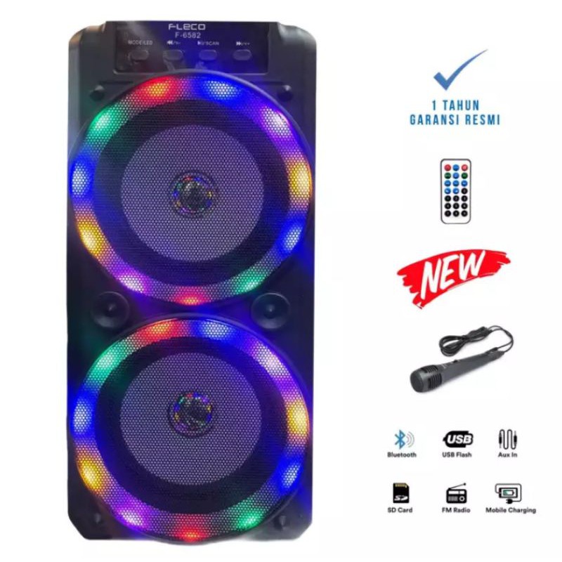 COD Speaker Bluetooth Fleco F 6582 LED Bonus Mic/Salon Fleco/Speaker Karaoke FLeco F-6582/Salon Bloe