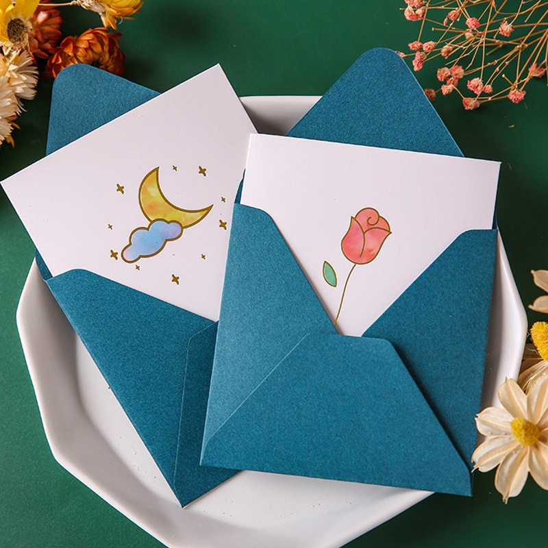 Cartoon Simple Bronzing Greeting Cards with Envelope Blank DIY Message Cards