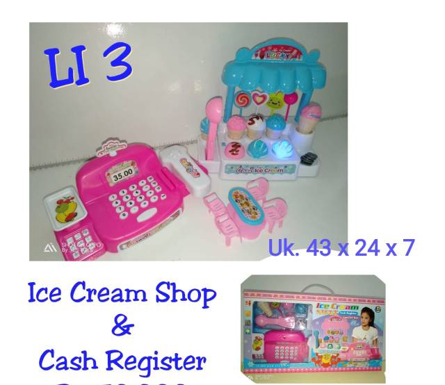 Mainan Kasir Es Krim Cash Register Plus Ice Cream Shop Lampu Musik Nyala Mainan Anak Kasiran Uang