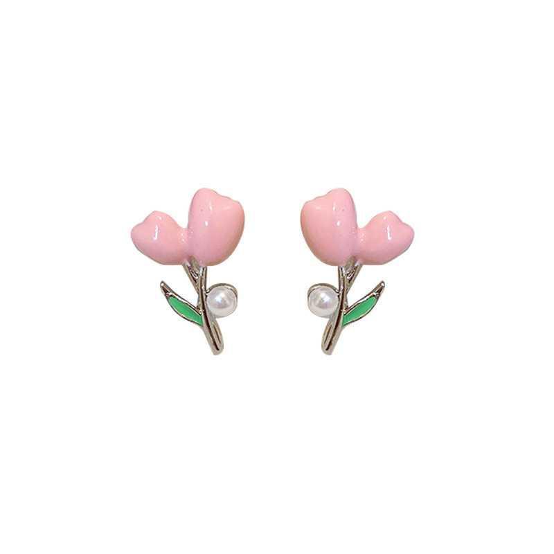 Anting Tusuk Motif Bunga Tulip Hias Mutiara Imitasi Simple Ala Jepang / Korea Untuk Wanita