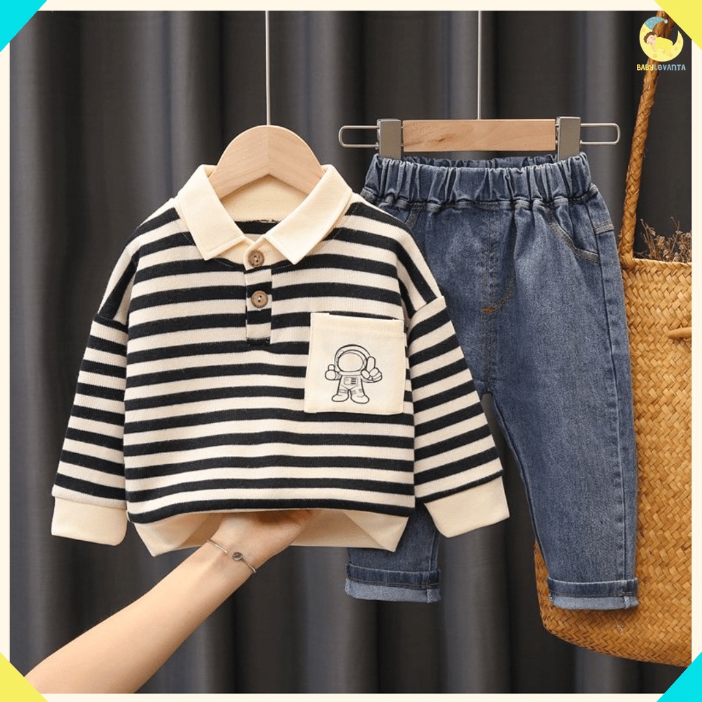 BABYLOVANTA -setelan anak laki-laki keren / setelan motif STRIP ASTRONOT / setelan premium import