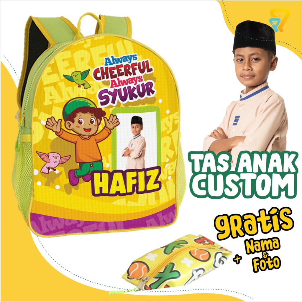 

[1 HARI JADI] Tas Anak MUSLIM CHEERFUL TAKO Custom Foto & Nama Tas TK PAUD taspromosi2p