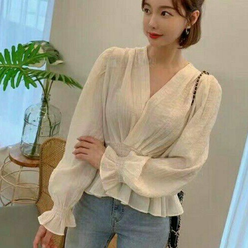 YBCrensia Baju atasan blouse lengan balon wanita import baju atasan blouse kerja kantor cewek import