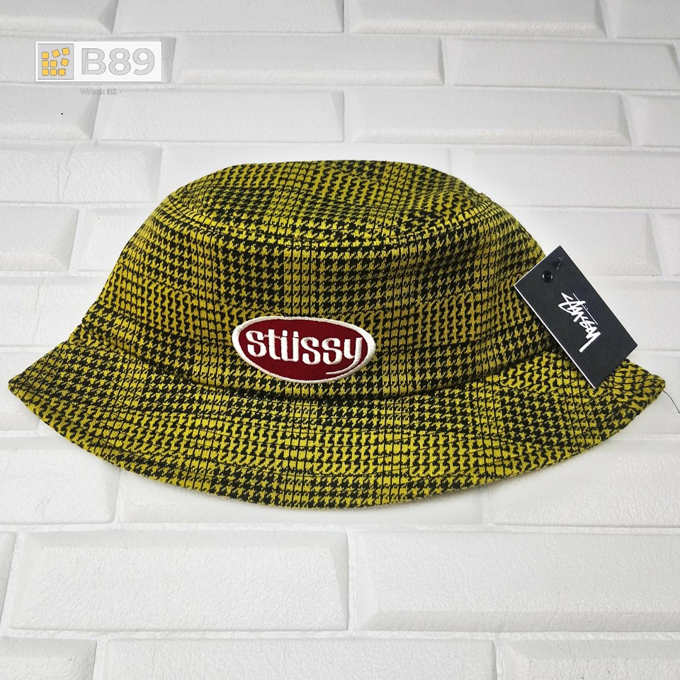 TOPI STUSSY LOLA PLAID UNIT BUCKET HAT ORIGINAL - GOLD