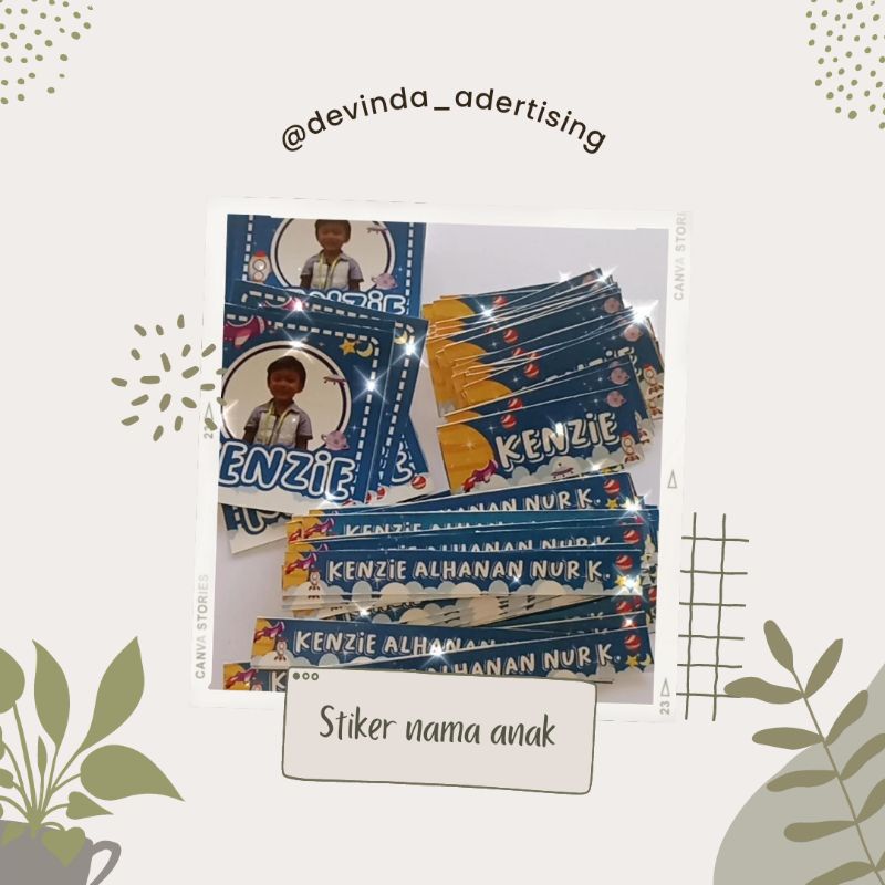 Stiker label nama anak waterproof
