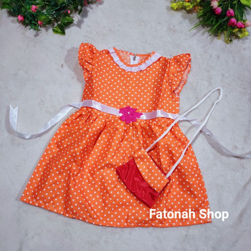 Dress anak 1 2 tahun tas lucu polkadot baju anak cewek fanta LUCU ( dress TAS POLKANA )