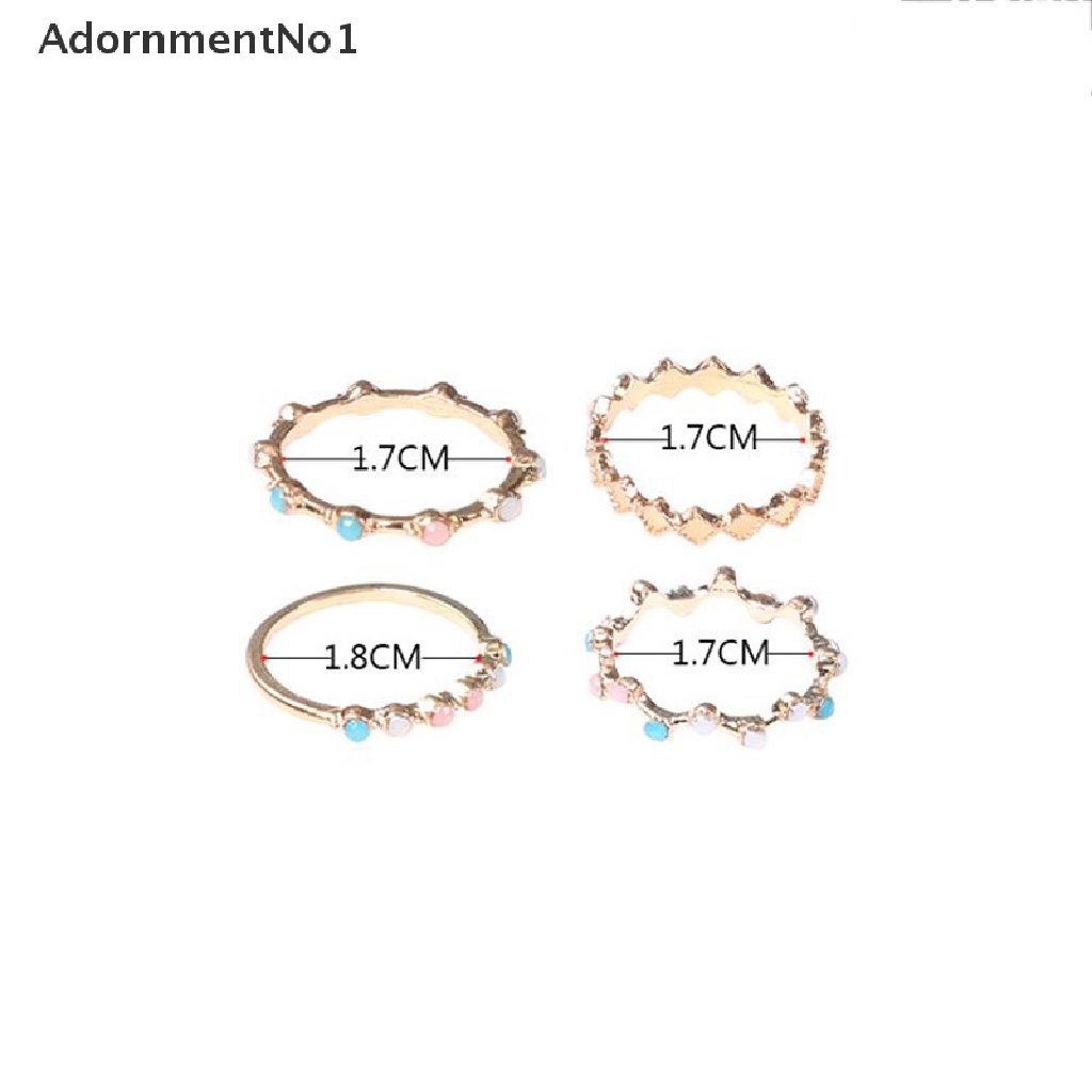 (AdornmentNo1) 4pcs / Set Cincin Gaya Bohemia Aksen Batu Kristal Warna-Warni Untuk Perhiasan Wanita