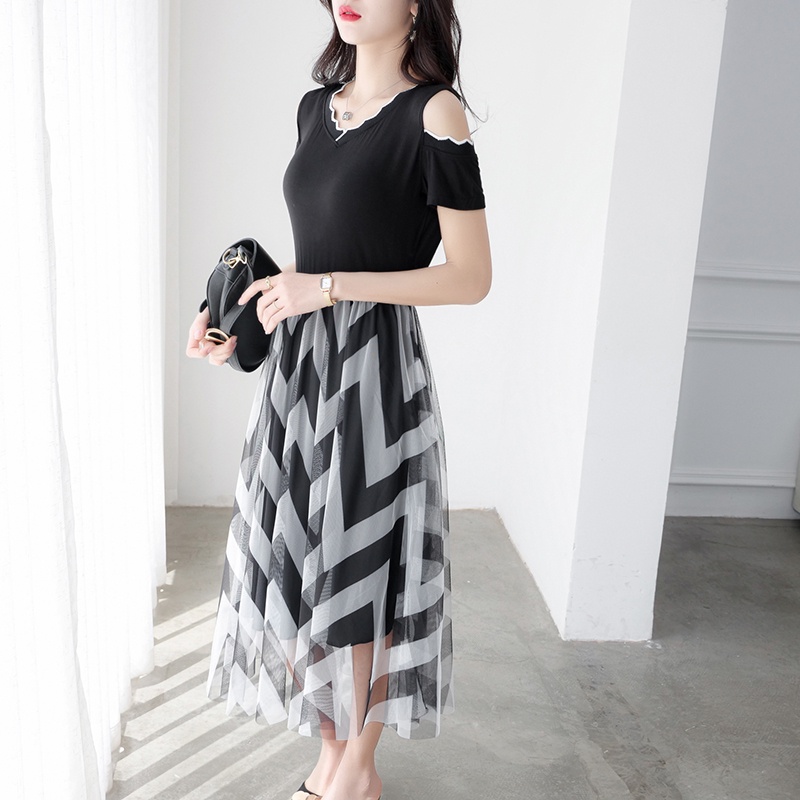 【Elegant】Sweet Short Sleeves Black Knit  Casual Dresses 7491