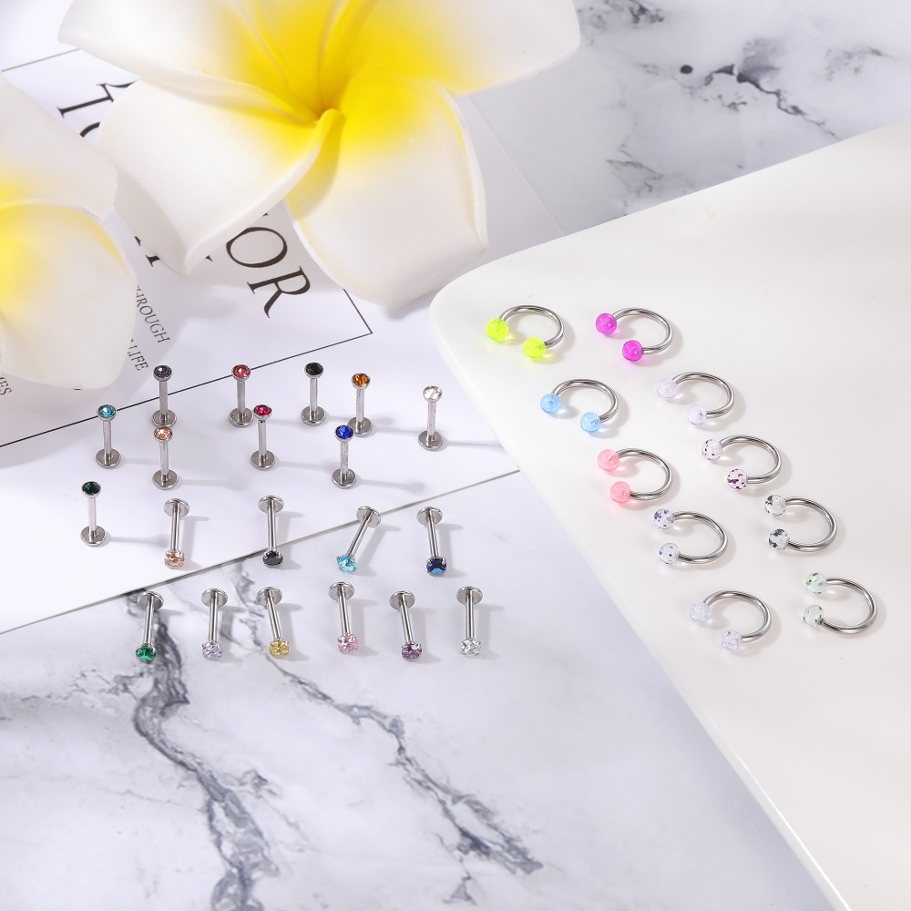 1 Set 16G Cartilage Earrings Tragus Earring Surgical Steel Lip Rings Conch Rook Daith Piercing Jewelry Crystal Lip Rings