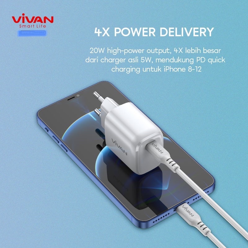 Charger VIVAN USB C Power charge 20W Quick Charging QC 4.0 lPH0NE XR XS MAX 11 12 13 MNI PRO MAX