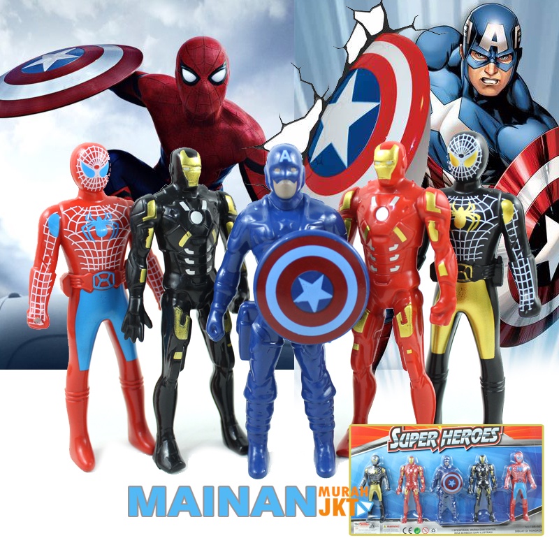 MAINANKEI MAINAN ANAK MURAH ROBOT SUPER HEROES TSR101 ISI 5 KAPTEN AMERICA ACTION FIGURE