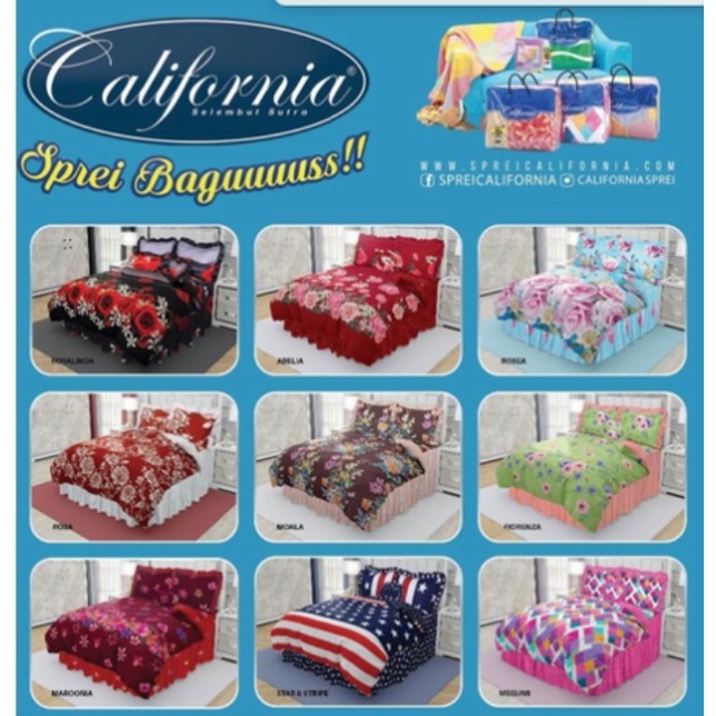 Bedcover California Ukuran King 180 x 200 / Bedcover Set California 180 X 200 Mall57