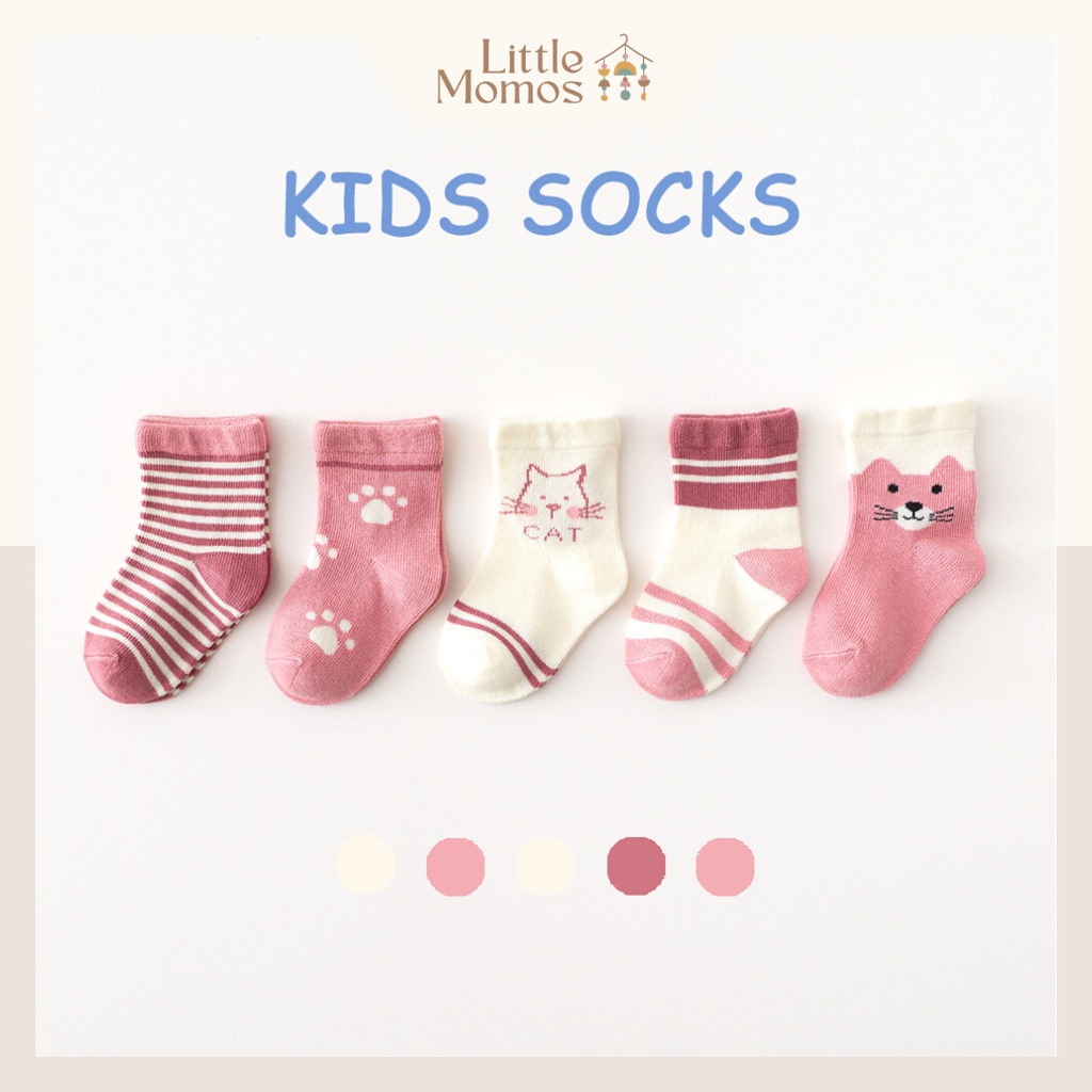 Little Momos 5 Pasang Kaos Kaki Katun Anak Bayi Lucu 0-3 Tahun