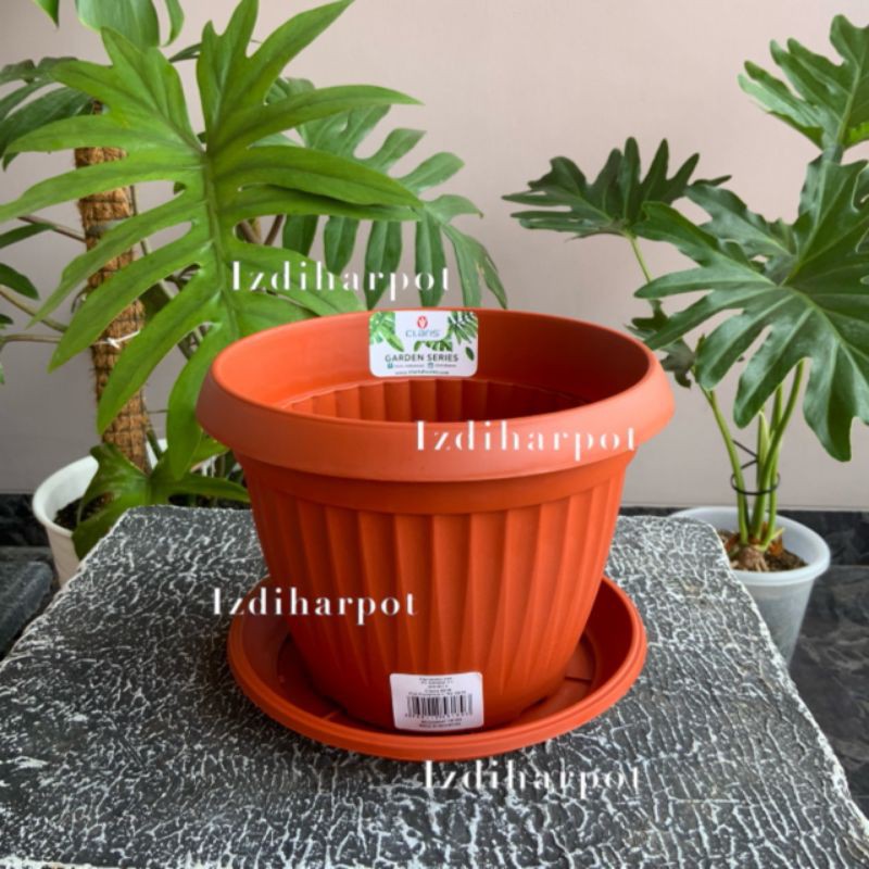pot bunga tanaman claris merah bata 18cm + tatakan bawah - CLARIS 5818