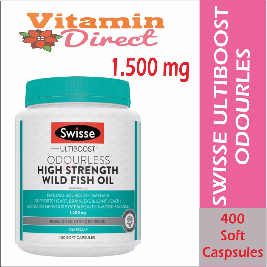 Swisse Odourless High Strength Wild Fish Oil 1500mg 400 Capsules (Ultiboost) OR Fish Oil 1000mg 500 