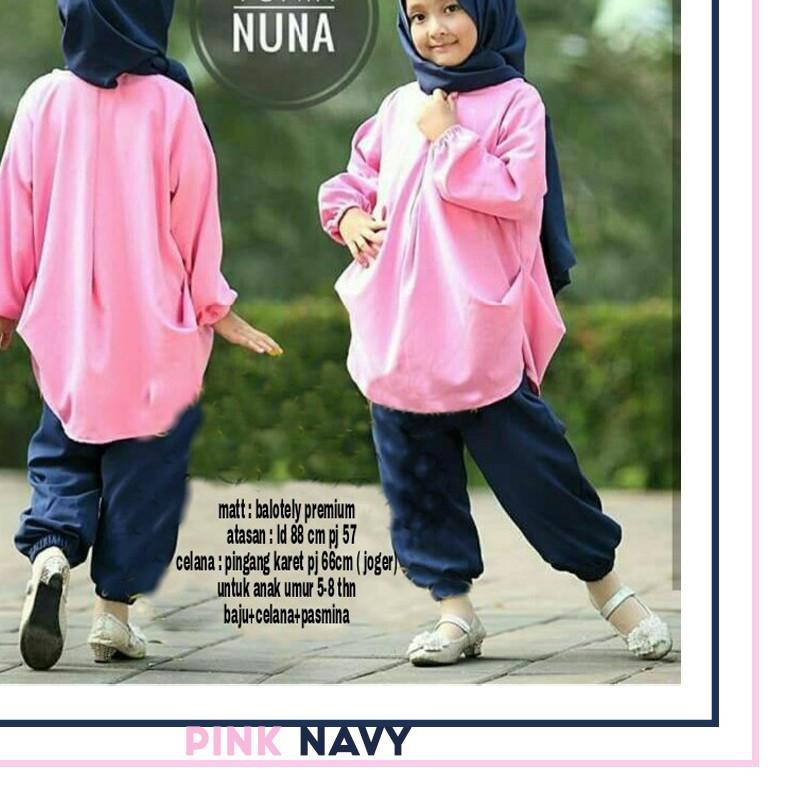 ♢ BAJU GAMIS ANAK MUSLIMAH PEREMPUAN TUNIK NUNA 3 IN 1 USIA UMUR 5 - 7 TAHUN ♗