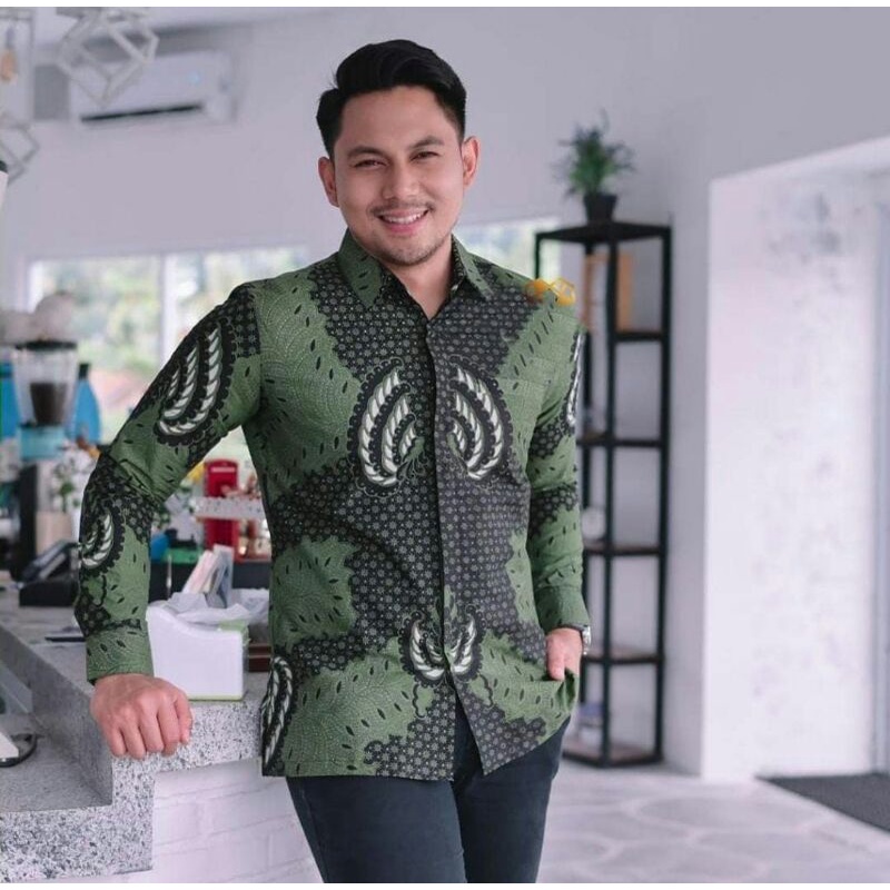 kemeja batik pria KAPAL KANDAS HIJAU lengan panjang pendek