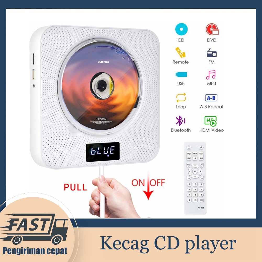 Pemutar CD Portabel/Pemutar CD Bluetooth di Dinding, Audio Rumah dengan Layar, Remote Control