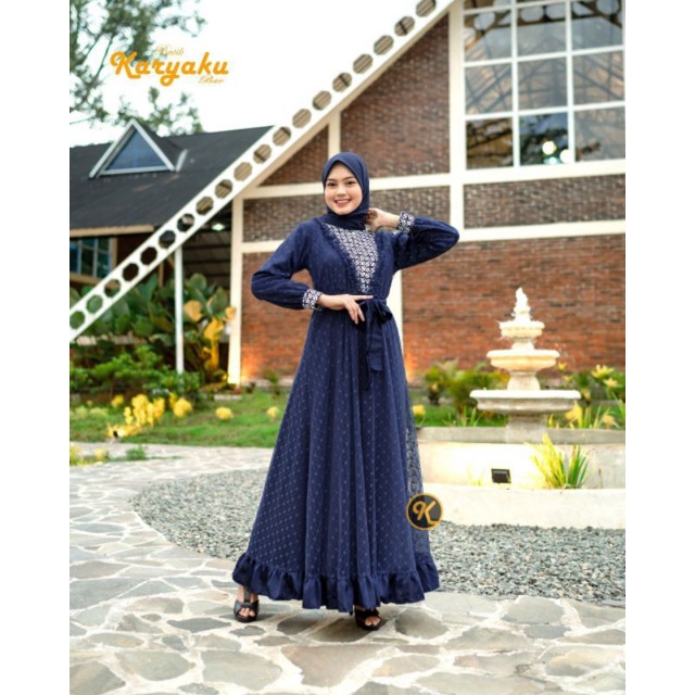 Baju Batik Couple Modern Batik Set Baju Couple Pasangan Gamis Brokat Brukat Syar'i Ramadhan Fashion Muslim Baju Kondangan Pakaian Arisan Karyaku Batikbae Batik Jumbo-Gamis Navy