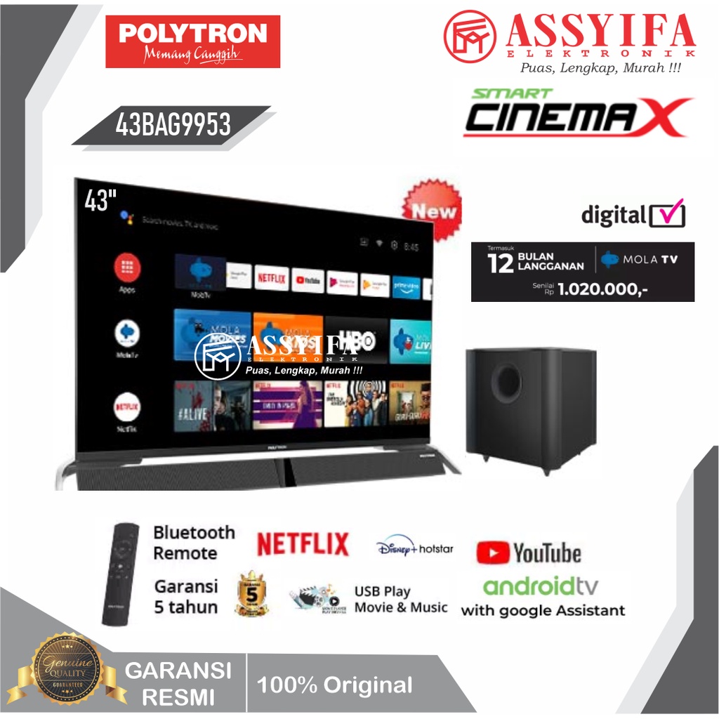 Jual SMART TV POLYTRON 43 INCH PLD 43BAG9953 SOUNDBAR SMART ANDROID TV