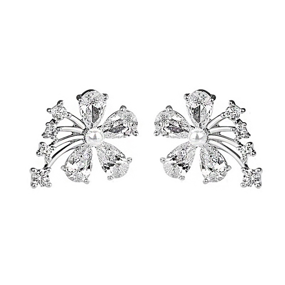 Hu Hu Hu Hu Hu Alat Bantu Pasang Kacamata♡ Anting Tusuk Bentuk Bunga Hias Mutiara Imitasi Bahan Cubic Zirconia Untuk Wanita