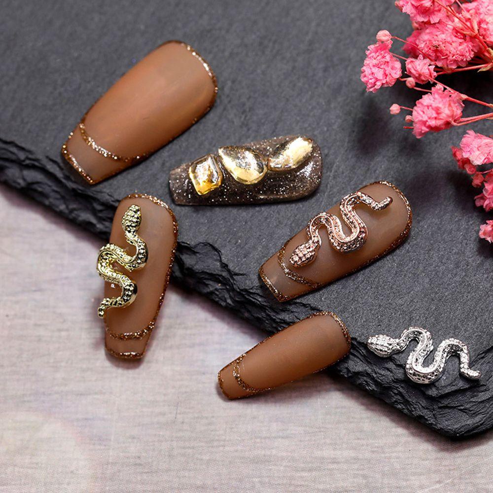 Agustina Dekorasi Kuku Ular Retro Alloy Snake Shaped Charms Glitter Indah DIY Aksesoris Kuku