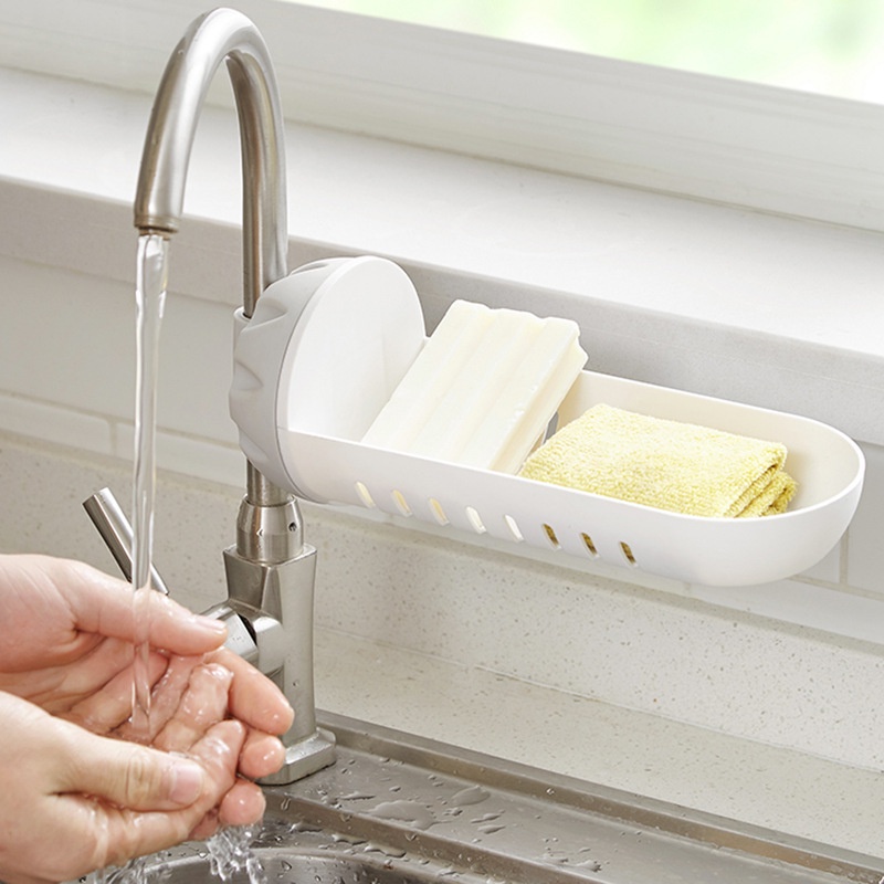 1pc Punch-free Sink Storage Shelf/Faucet Soap Sponge Drain Rack for Kitchen