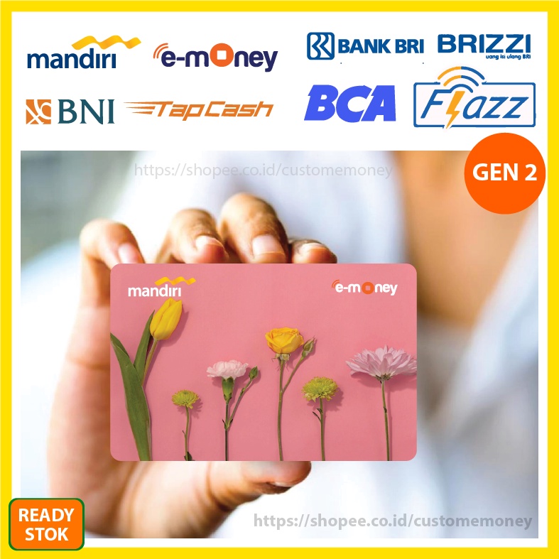 KARTU EMONEY KUMPULAN BUNGA BACKGROUND PINK  ETOLL E-MONEY MANDIRI FLAZZ BCA GEN 2 TAPCASH BNI BRIZZI - 1 SISI