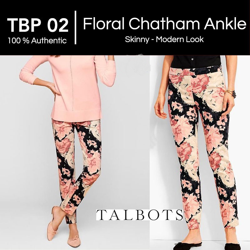 Talbots Ankle Black Pink FLowers Pants