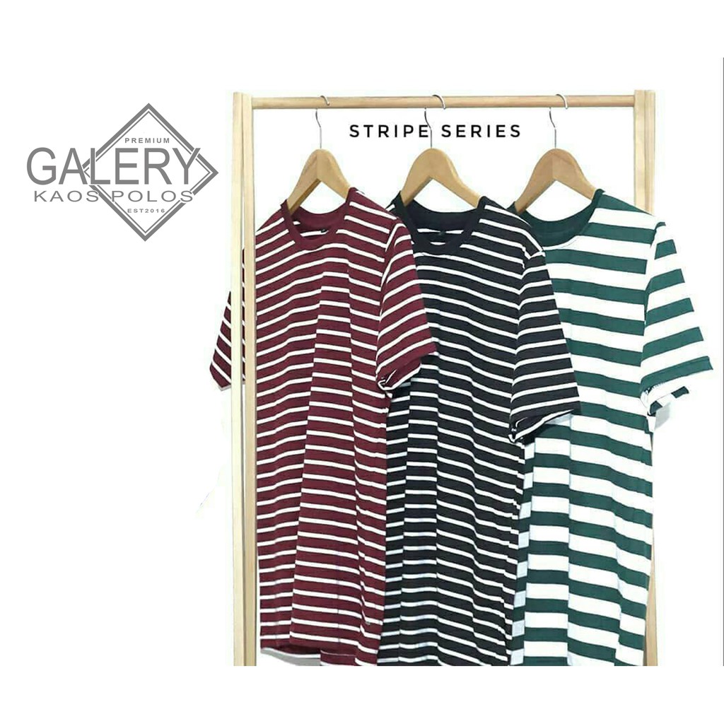 Kaos Polos Pendek Stripe Series Bahan Soft Katun Kombed Adem Untuk Cewek dan Cowok Warna