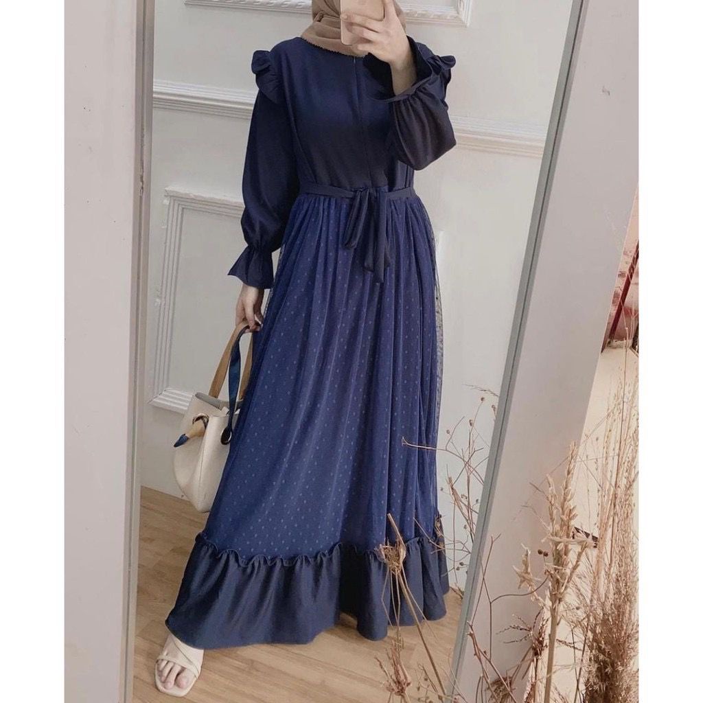 Orimoza Amarta gamis muslim rayon motif busui-HD NAVITA NAVY 106