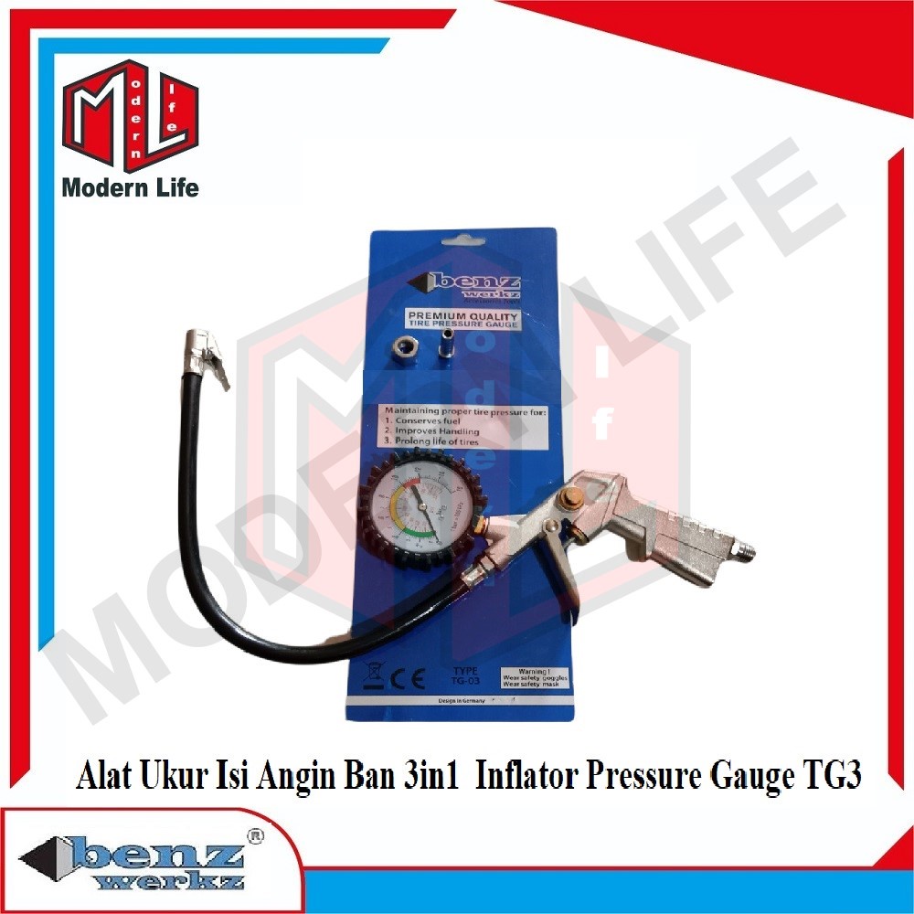 Alat Ukur Isi Angin Pompa Ban Air Inflator Pressure Gauge 3in1 TG-3