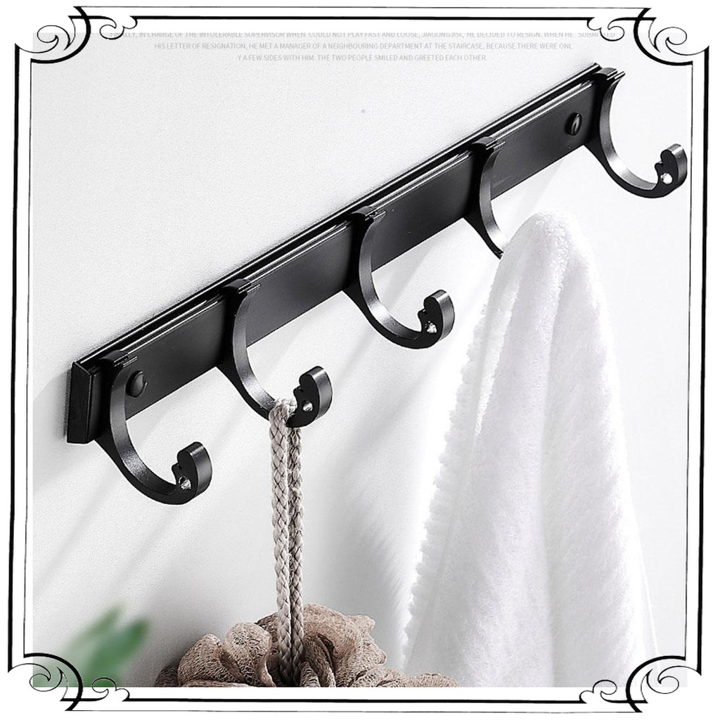 Mall Rak Gantungan Handuk Kamar Mandi Bathroom 5 Kait HITAM Towel Holder Moveable Row Hook YUJI