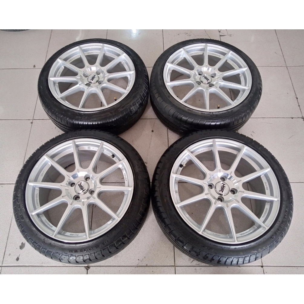 Velg Seken Mobil HSR RAI-S2 R17 Lebar 7,5 Hole 4X100 SILVER + Ban Accelera PHI 215 45 R17 Untuk Mobi